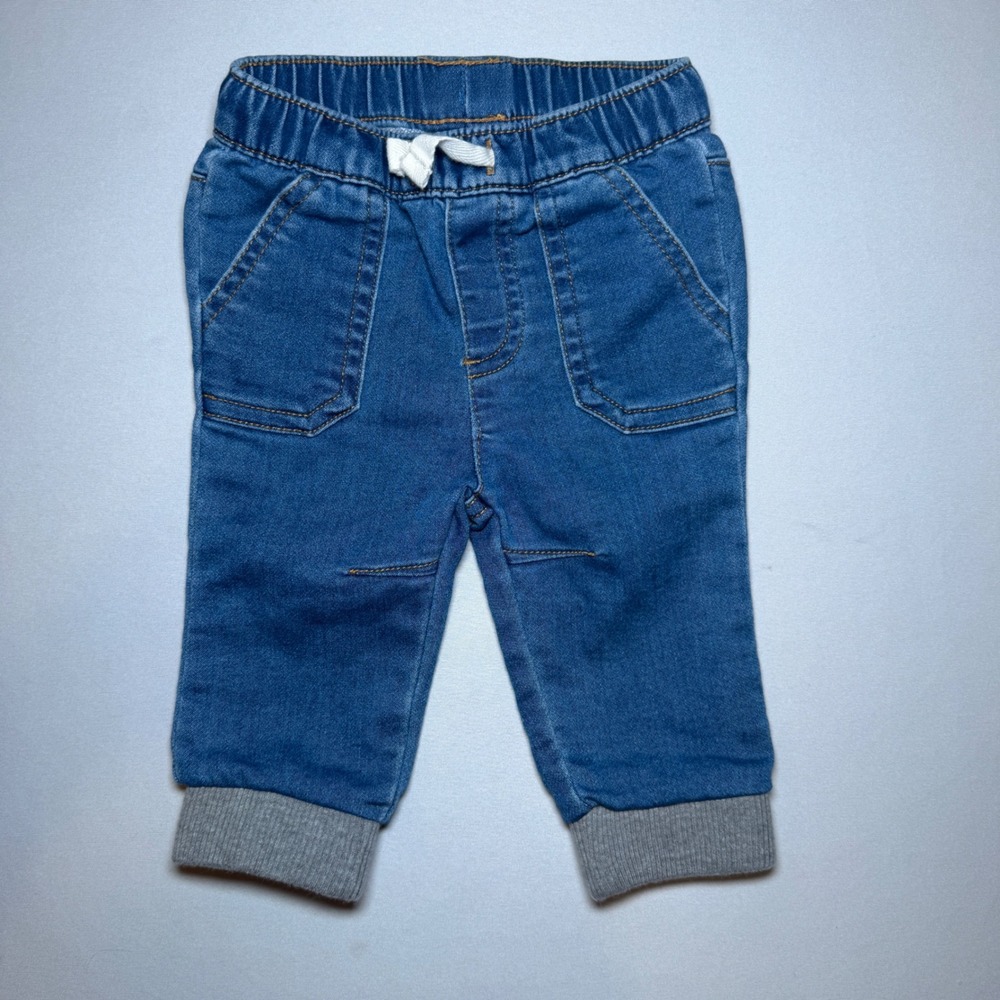 Cat & Jack Baby Boy Lightning Bolt Sweatshirt Joggers Denim Pants Set 0-6M 3pc - Picture 4 of 7